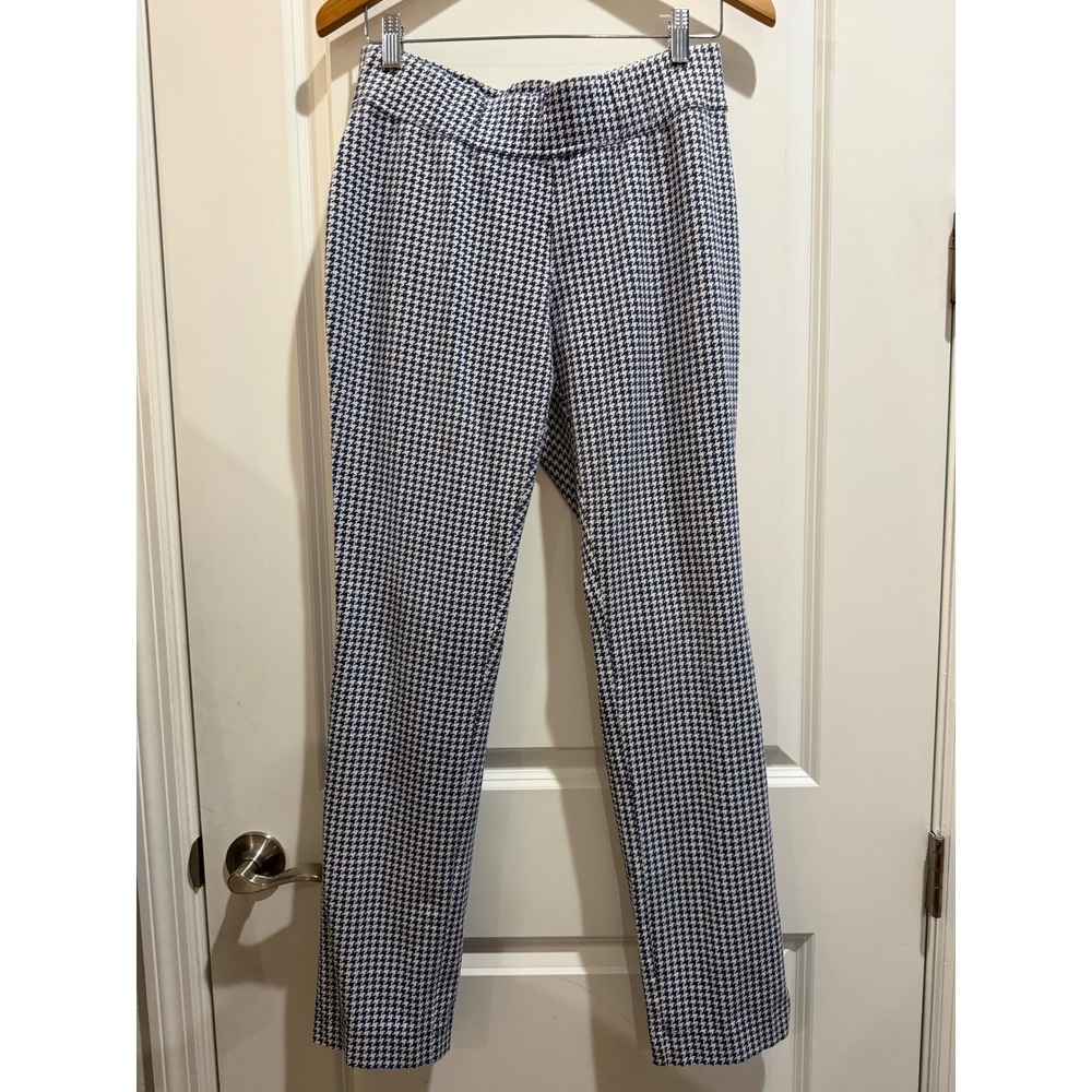 Lands End Starfish Slim Leg Pants Womens MT 10-12 Navy White Houndstooth Tall